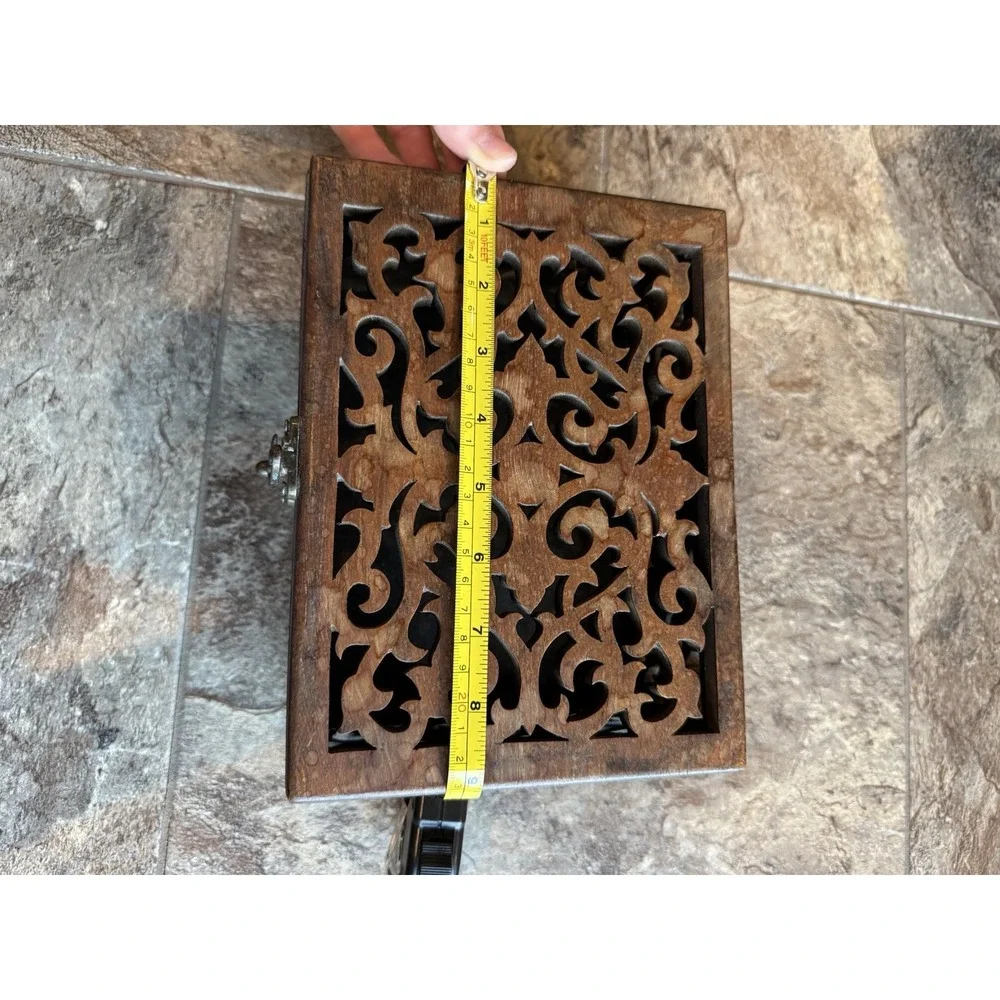 1990s Maitland Smith‎ Hand Carved Teak Box Rare Vintage Art Piece Jewelry OOAK